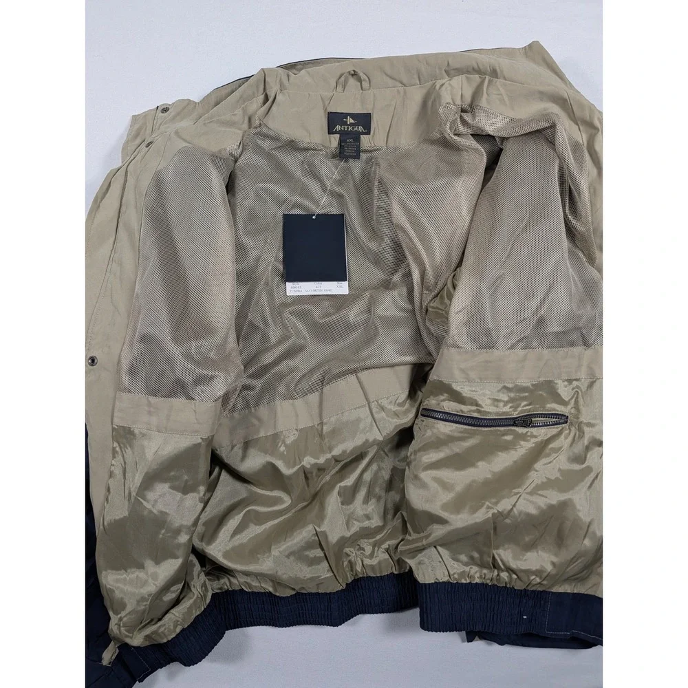 Antigua Tundra Jacket Navy Blue Khaki Mens XXL Water Resistant Zip Front